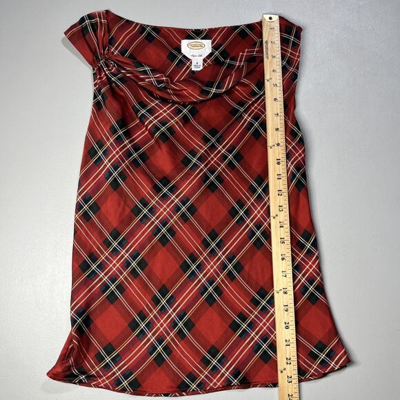 Talbots Silk Plaid Sleeveless Blouse Tank Top Womens 8 Red Tartan Cowl Ruched - Picture 6 of 10